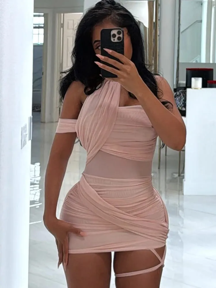 Kliou ตาข่ายไม่สม่ำเสมอผู้หญิงชุดมินิเซ็กซี่ Slash คอแขนกุด Hollow Slim Vestidos Mujer ที่สวยงามปาร์ตี้ Clubwear — image 2