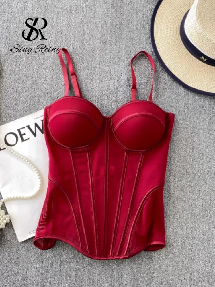 2026 Luxury Mesh Corset Camisole Women Strap Solid Lingerie Top Summer High Quality Tummy Control Sheer Party Tank Top