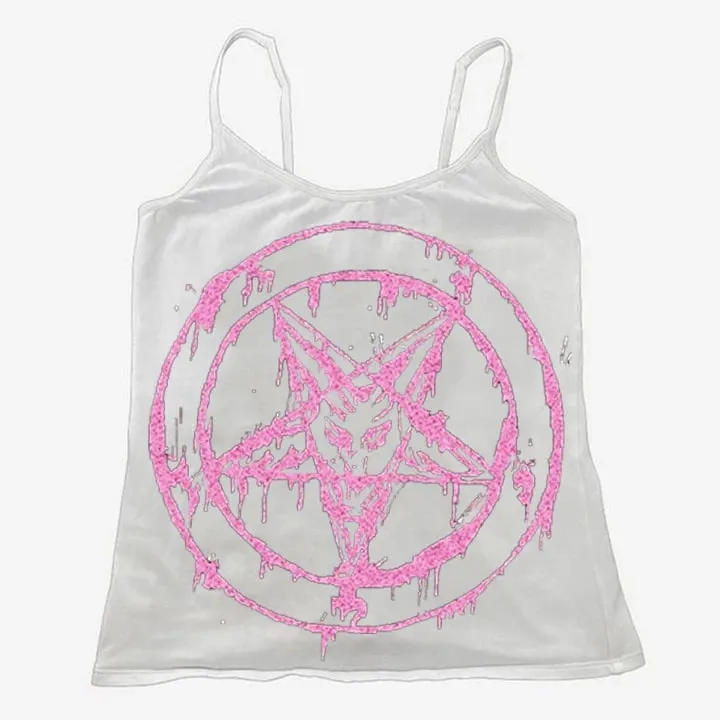 Aesthetic Female Crop Top Y2k Grunge Print Sleeveless Sexy Tanks Tops For Women Camis Streetwear Women 2000s Coquette Clothes