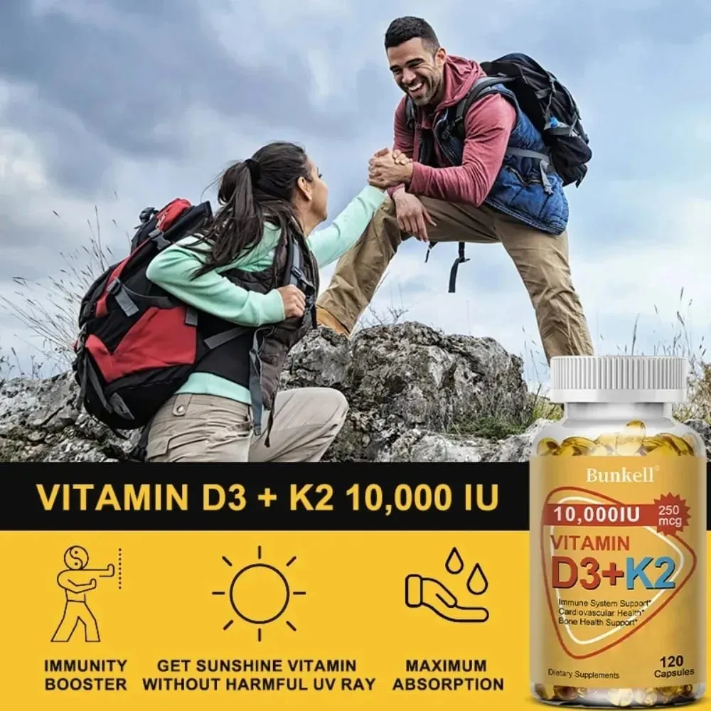 Natural Vitamin D3 K2 Softgels for Heart Joint and Bone Health D3 K2 Multivitamin Supplement