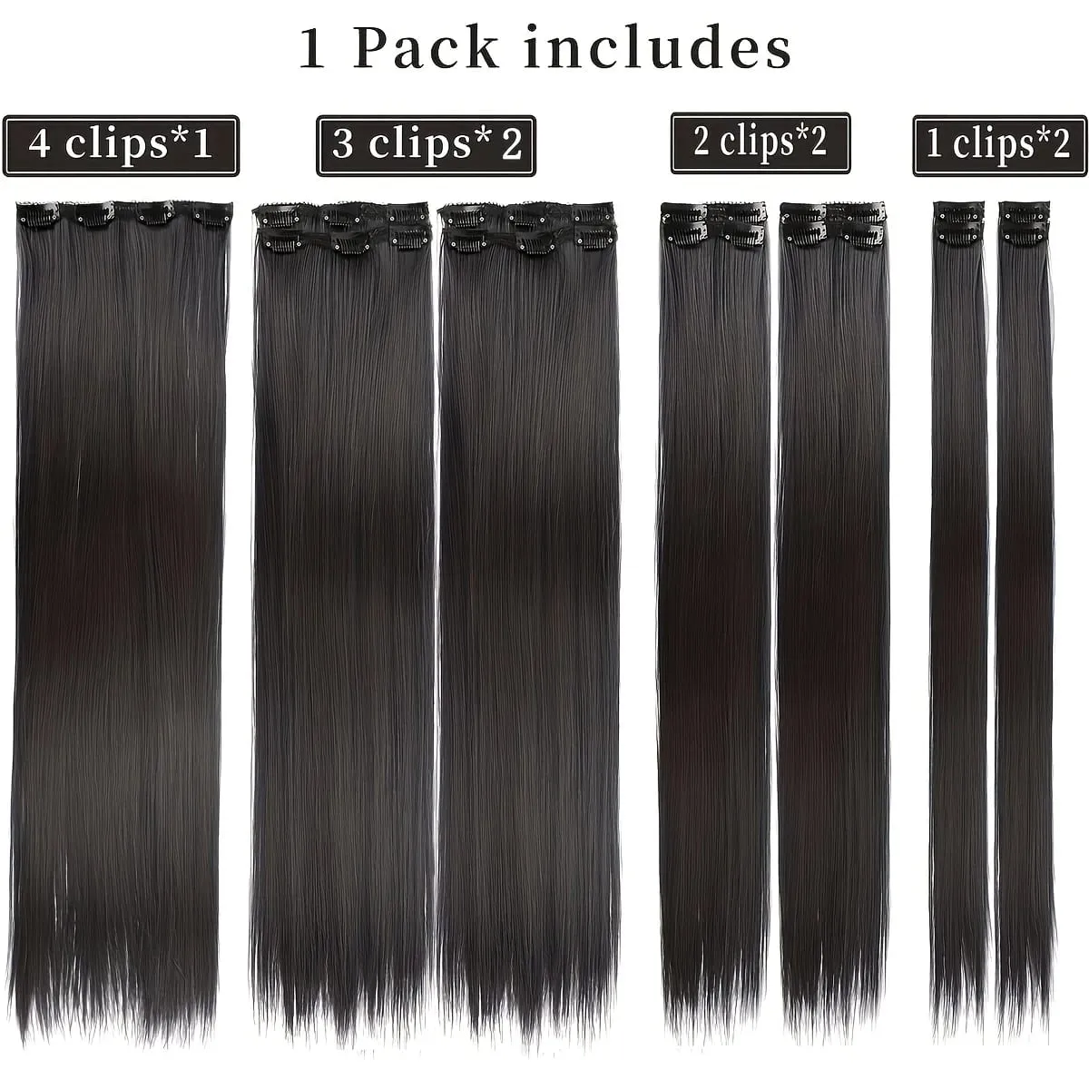20" Straight Super Long 7 PCS Set Thick Clip in on Hair synthetic Extensions Straight Full Head Black for African Americans