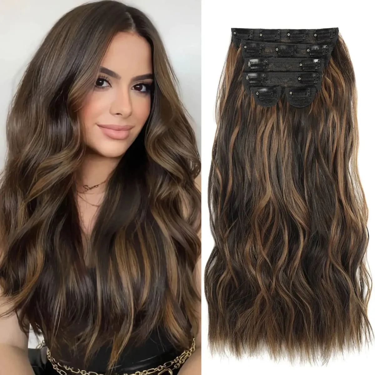Synthetic Long Wavy Clip In Hair Extensions 20" Thick Hairpiece 6pcs/set For Women Brown Blonde Black Natural Fake Fiber Hair