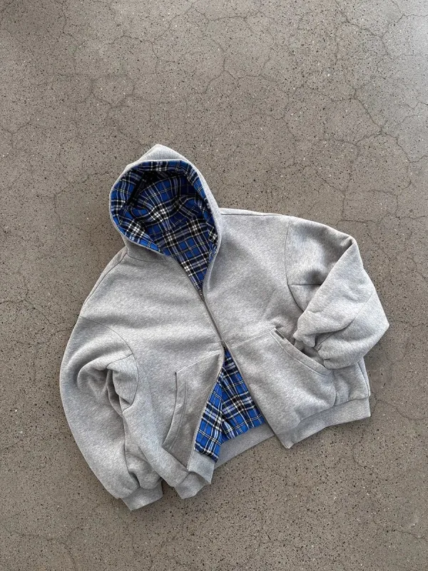 Mauroicardi Spring Oversized Reversible Hoodies Men Luxury Designer Clothing Hoodie with Plaid Lining Sweatshirt Streetwear 2025