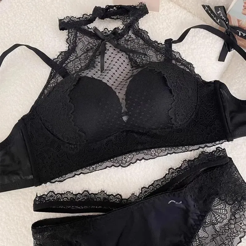 Halter Neck Push Up Bra - Latex Lace Bralette for Small Bust Voluptuous Lift & Pure Seduction Wireless Lingerie Cover Bra