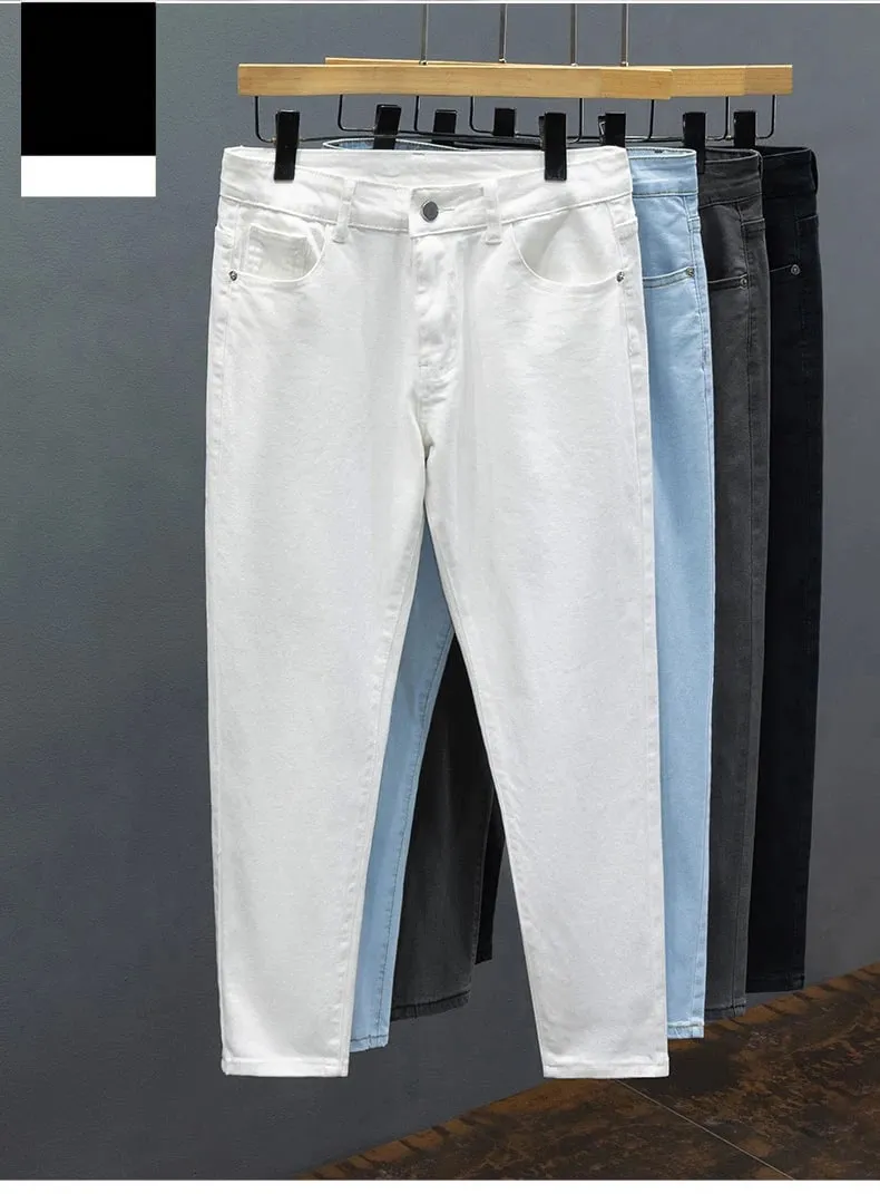 Men's Jeans Spring Summer Thin Slim Fit Elastic Cotton Soft Straight Denim Ankle Length Pants Korean Youth Fashion Trousers — image 9