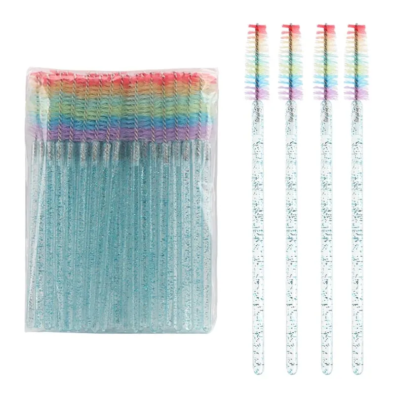 50pcs Disposable Crystal Eyelash Brush Lash Extension Makeup Brushes Mascara Wand Applicator Eyebrow Comb Rainbow Microbrush — image 13