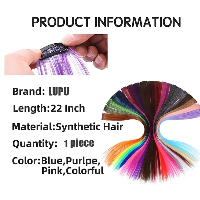 22 Inch Synthetic Colored Highlight Hair Extensions Rainbow Long Straight Hairpieces for Women Kids Girls Purple Pink Blue