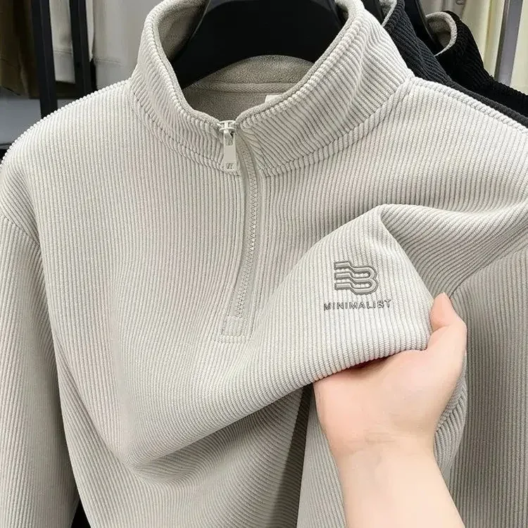 Autumn Men's Sweatwear Warm Pullover Solid Half Zipper Casual Long Sleeve Hoodie Thicken Half Turtleneck Sweatshirts Winter Tops