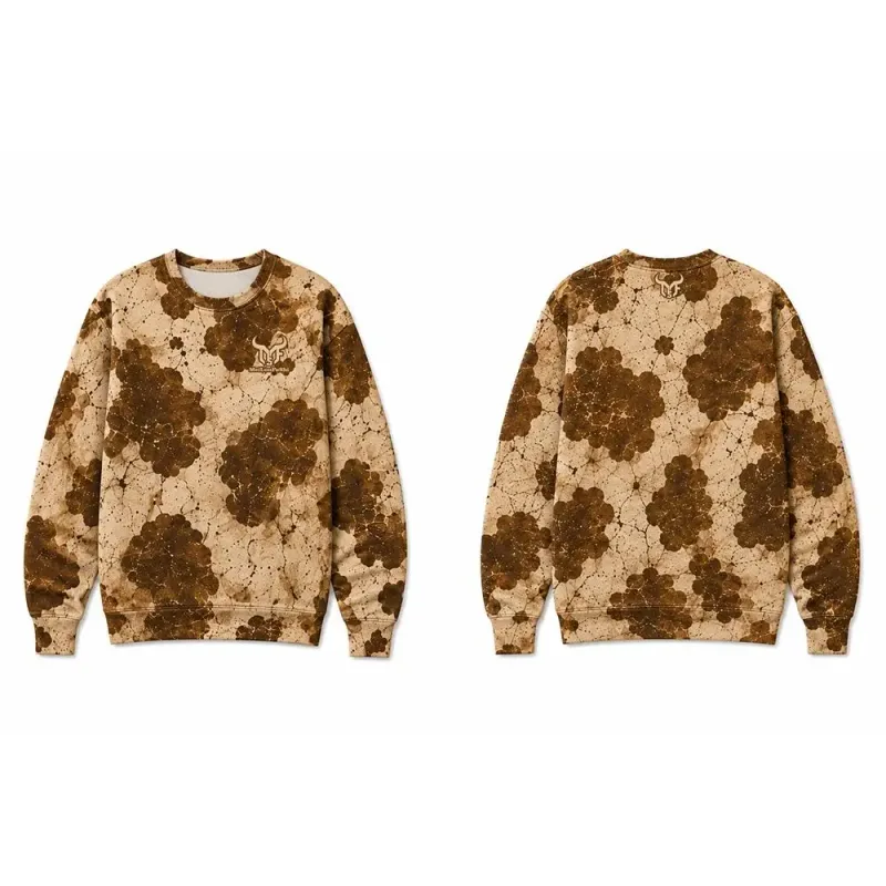 Vintage Western-inspired Fossil-print Cow Pattern Sweatshirt Men's All Over Print Crew Neck Pullover Unisex Casual Streetwear