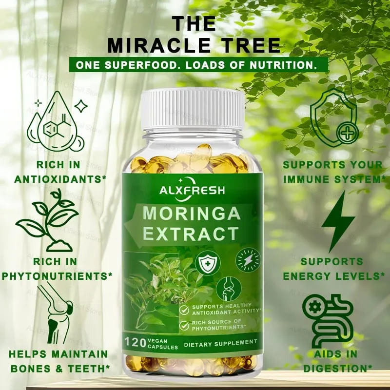 Moringa Capsules Support Energy Levels Immune system and Digestive Health Maintain Bone and Teeth Health Powerful antioxidant