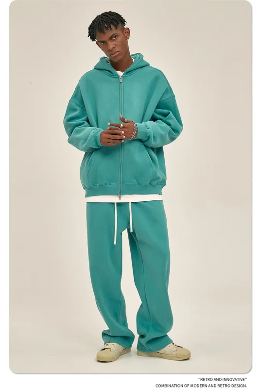 New Men Double Headed Zipper Fleece Hoodies Unisex Loose Basic Solid Warm Hooded Sweatshirts Coats For Winter HY0633