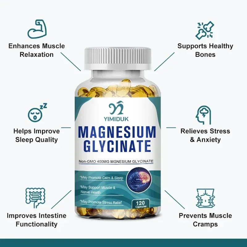 Yimiduk Pure Magnesium Glycinate Supplement with Vitamin B6 for Fights Fatigue Cramps & Heart Health Reduces Anxiety Vegan