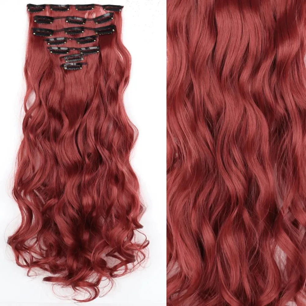 Long Straight Hairstyle 16 Clips 7Pcs/Set Hair Extensions Natural Synthetic Blonde Black Hairpieces Heat Resistant For Women