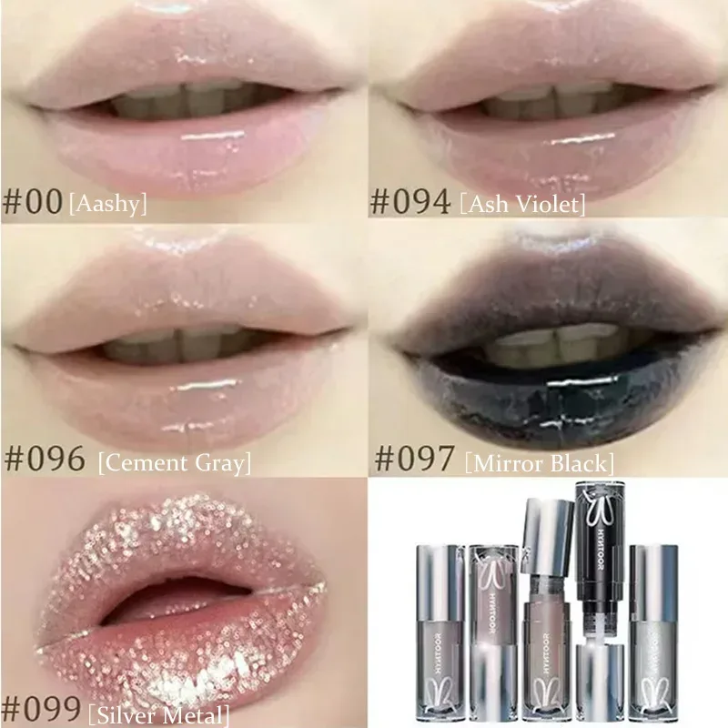 Hyntoor Black Lipgloss Glitter Gothic Lipstick Dual Color Set Matte Silver Nourishing Dark Satin Metalic Daily Smoky Effect — image 6