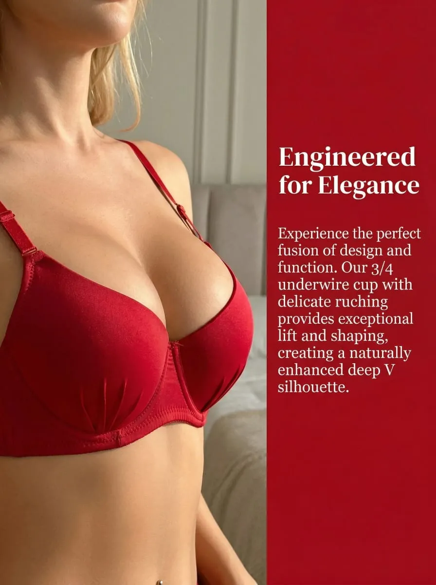 Conjunto de sujetador rojo sin encaje Copas moldeadas en 3D con aros revestidos para una elevación superior Banda suave para comodidad y estabilidad durante todo el día B2087 — image 5