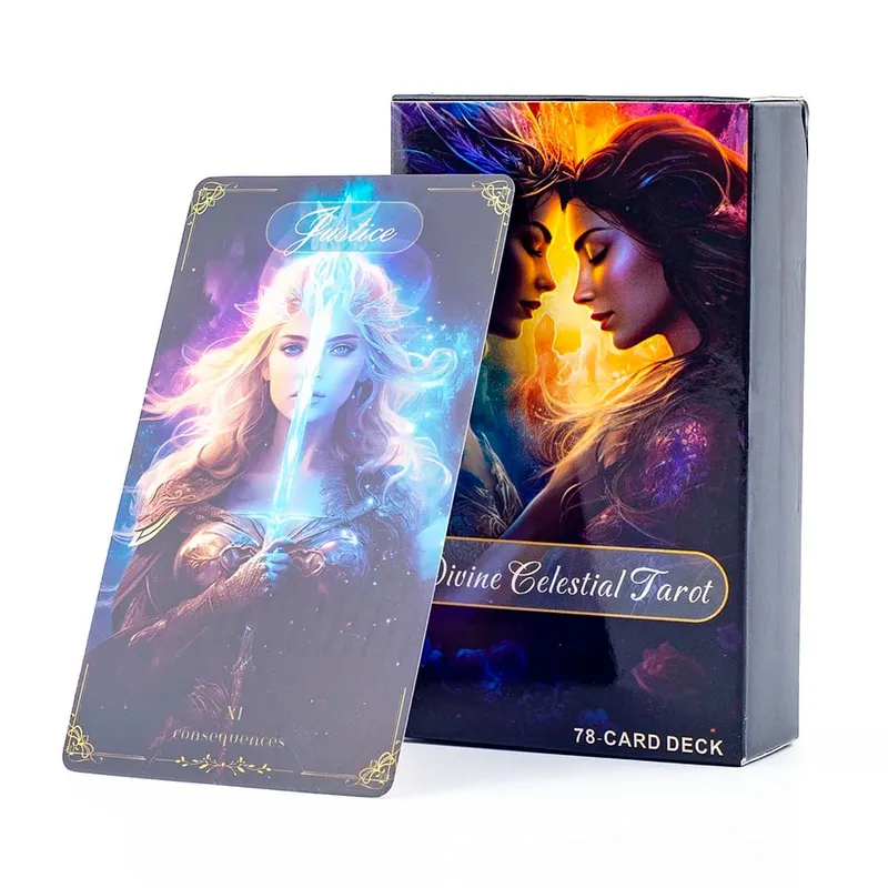 Divine Celestial Tarot Cards 78 Card Deck 10.4*6.1CM for Classmate Gathering Fortune Telling and Divination Board Playing Game