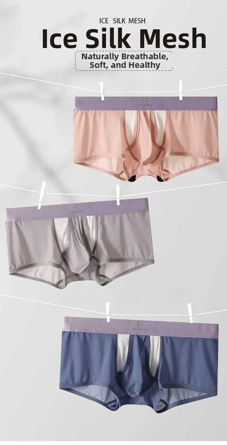 Summer Ice Silk Underwear Men's Quick Drying Boxer Shorts Lightweight Breathable Separable Side Opening Non Detachable Panties