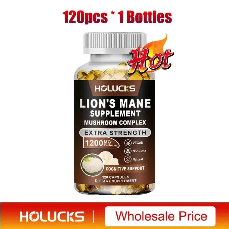 Lion's Mane Mushroom Complex Capsules for Focus Support & Immune Health Improve Memory Protect Brain Nerves Relieve Stress