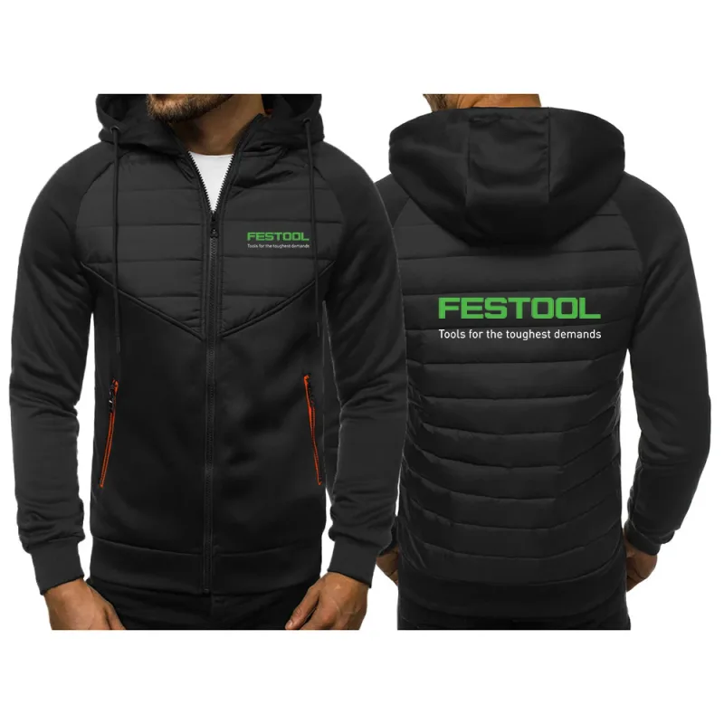 2025 Personality Patchwork Huvtröjor Vår Och Höst Dragkedja Huvkappa Herr Festool Verktyg Grafik Logotyptryck Slim Jacka