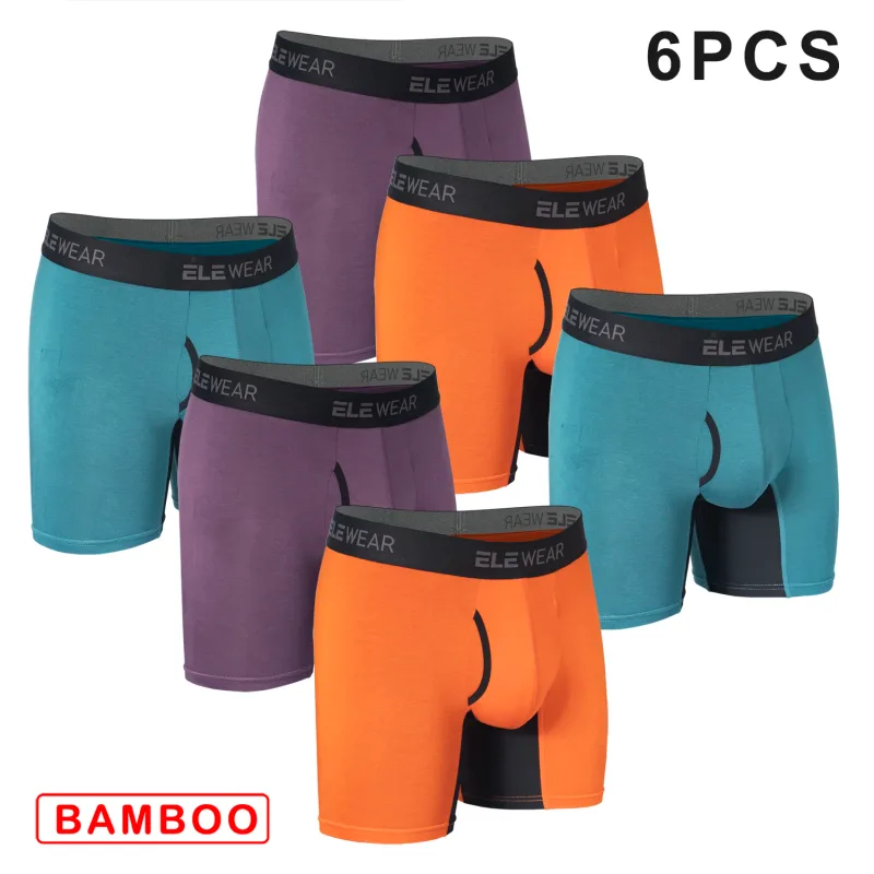 6 pcs Bamboo Men Underwear With Opening Breathable Mens Boxershorts Men's Panties Underpants Plus Size Fashion Boxers Brief 3256808166056836