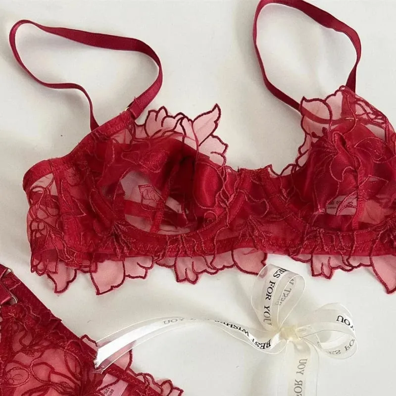 kuclut Lightweight Bra Set Soft Underwire for Lift and Support Prevents Sagging Exquisite Embroidered Lingerie Two-Piece Set