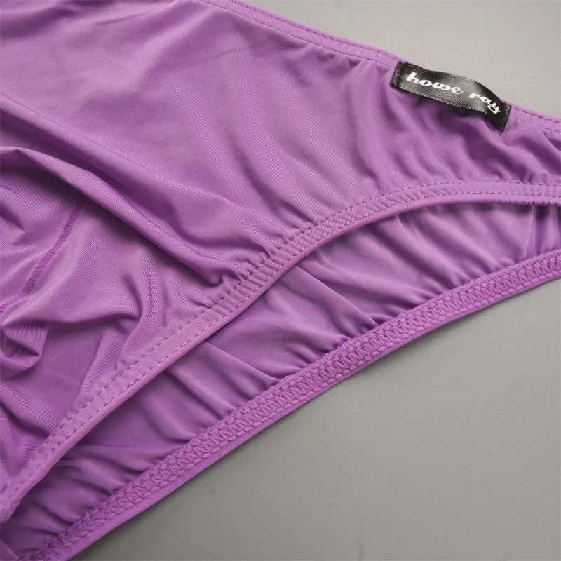 Thin Ice Silk Low Waist Men Briefs Solid Color Semi Transparent Underwear Plus Size Bulge Pouch Smooth Breathable Soft Panties