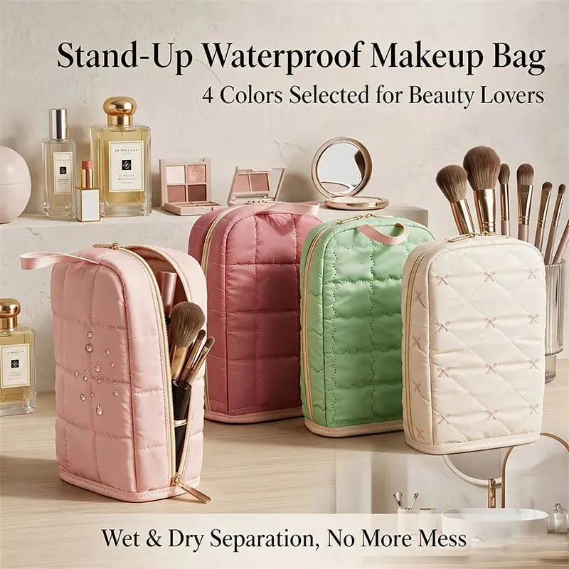 Standing Makeup Brushes Storage Bag Large Capacity Waterproof PU Leather Cosmetic Tools Organizer For Makeup Brushes Lipsticks — image 1