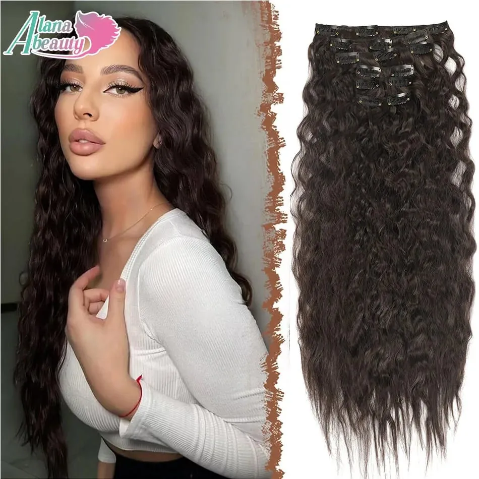 Synthetic Long Wavy Clip In Hair Extensions 20" Thick Hairpiece 6pcs/set For Women Brown Blonde Black Natural Fake Fiber Hair