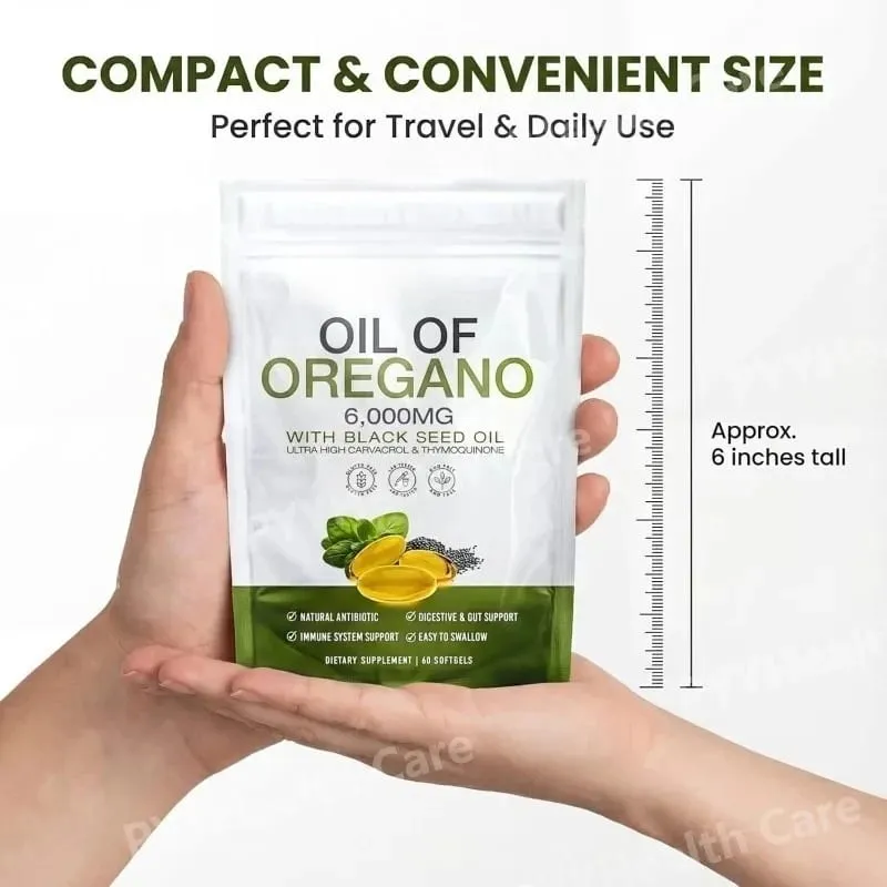 60 Count Oregano Oil Black Seed Oil Softgels Herbal Plant-Based Natural Supplement Capsules for Immune & Digestive Support