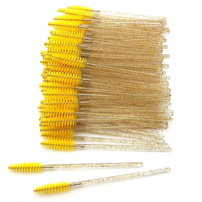 50Pcs/Pack Disposable Micro Eyelash Brushes Mascara Applicator Wand Brushes Comb Eye Lashes Brush Makeup Tools Gold Handle