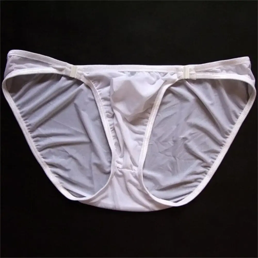Sexy Men's U Convex Nylon Briefs Detachable Buckle Low Waist Ice Silk Underwear Comfortable Milk Silk Seamless Thin Panties