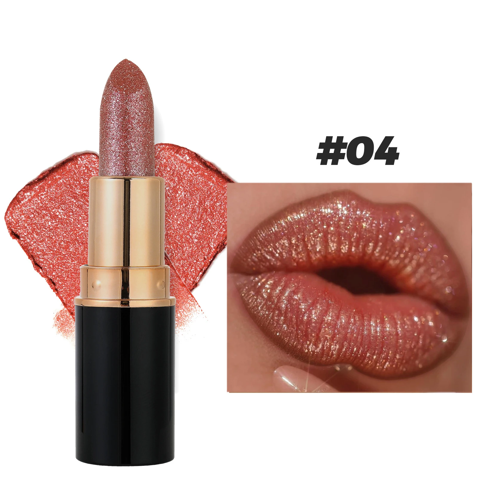 6 Colors Glitter Lipstick Waterproof Lasting Diamond Pearlescent Metallic Lipstick Pink Red Lip Gloss Women Lips Makeup Cosmetic — image 9