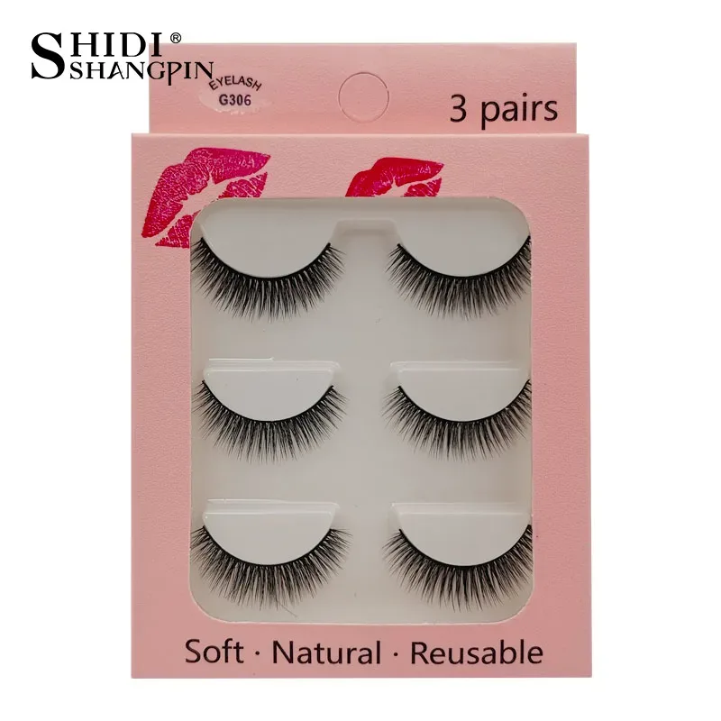Faux Cils 3 Pairs False Eyelashes Natural Long 3D Mink Lashes Soft Fluffy Wispy Handmade Fake Lashes Eye Makeup Tools Maquiagem