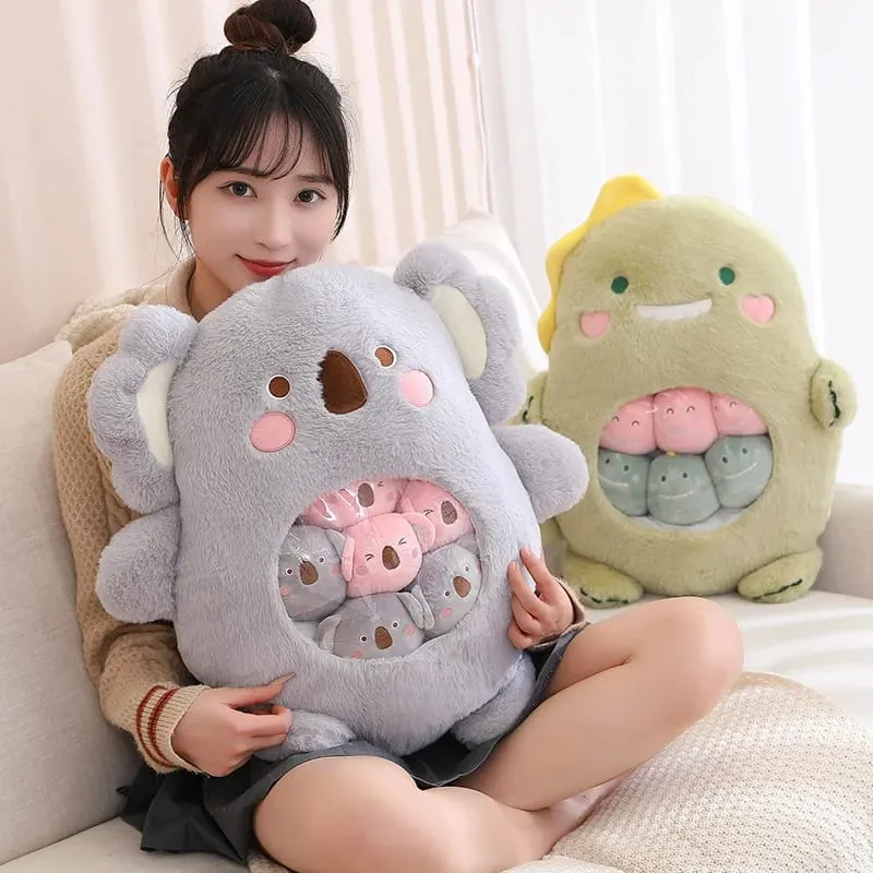 6Pcs Small Toys Inside Cute Panda Koala Rabbit Dinosaur Cartoon Animals Plush Pillow Soft Stuffed Sofa Cushion Homdecor Pillow — image 5