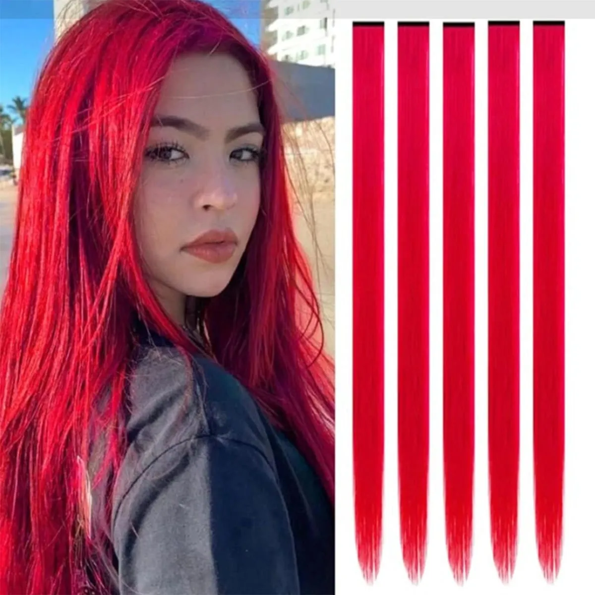 5PCS Gerade Clip In Haarverlängerungen Synthetische Highlight Clip Auf Haarteile Mode Haar Für Frauen Täglichen Party Cosplay — image 6