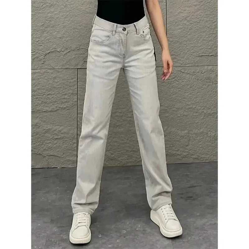 2026 Luxury Jeans for Man Original White Gray Draped Jeans for Men Summer New Slim Fit Trendy Straight-leg Slimming Casual Pants