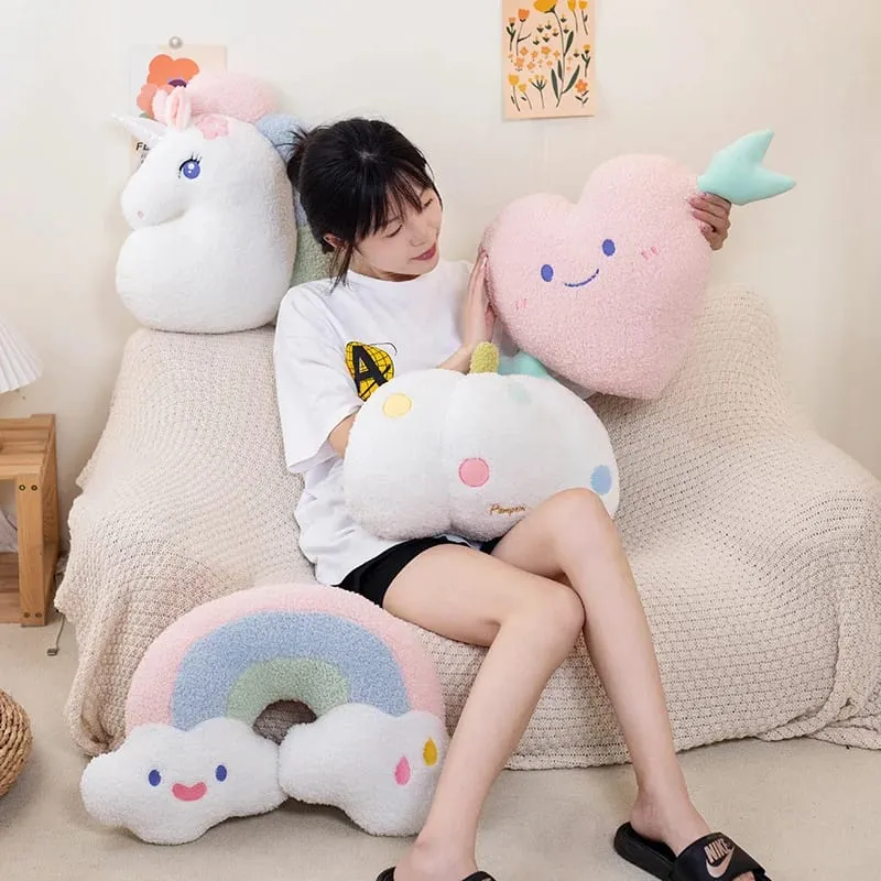 Soft Plush Rainbow Smile Pink Heart Pumpkin Throw Pillow Stuffed Hug Cushion Unicorn Plush Toy Massage Pillow for Girl Bedroom
