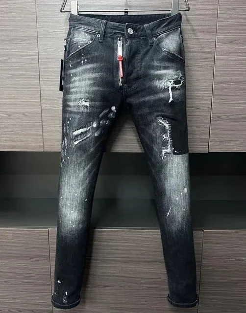 D2 Hombres Jeans Pantalones De Mezclilla Agujero Slim Lápiz Pantalones Botones De Metal Clásicos De Fiesta Moda Negro DSQ2 JENAS