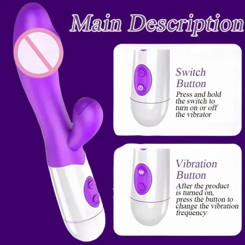 Rabbit Vibrator G-Spot Silicone Dildo Dual Vibrating Clitoris Stimulator 10 Speeds Rechargeable Waterproof Sex Toy for Women