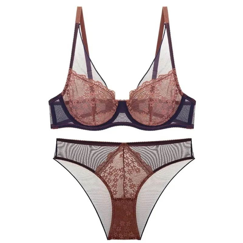 Sweet Mesh Lace Flower Bra Set Lingerie Brassiere Push Up Bra Women Seamless Underwear Lace Floral Underpants Home — image 8