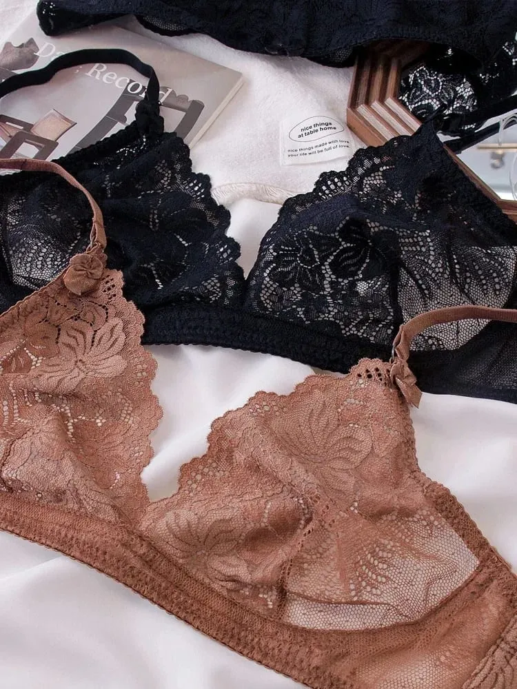 Sexy Black Lace Lingerie Set for Women Comfortable Wireless Bra & Panty Set Large Size — image 3