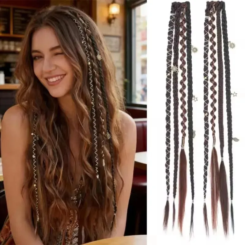 LM Bohemian Style Fried Dough Twists Braid Hairpiece Female Wig Braid BB Clip Style Boxing Braid for Women Festival Rave Styling