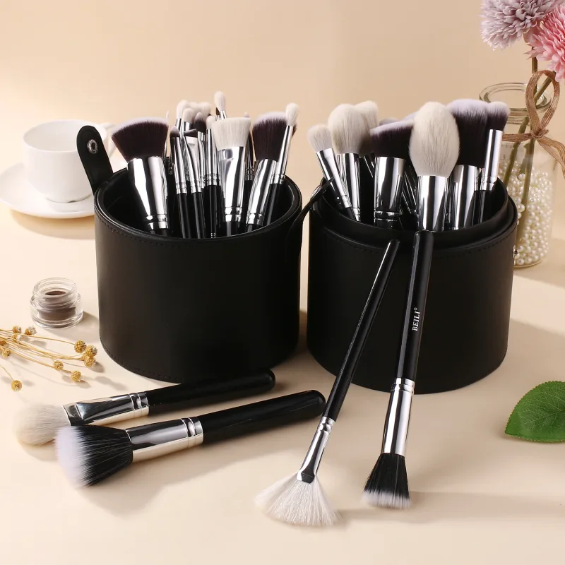 Makeup Brush Cylinder Brushes Storage Holder Organizer Travel Case for Cosmetic Tools PU Leather Big 1pcs