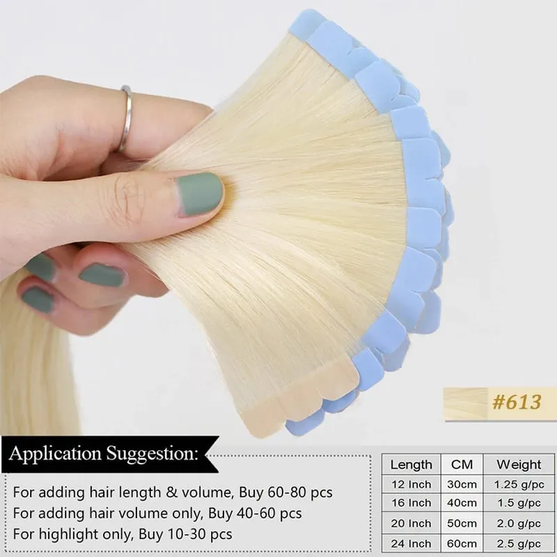 Mini Tape Hair Extensions Human Hair Natural Tape in Hair Extentions 3x0.8cm Invisible Tape 10pcs/pack For Side Hair