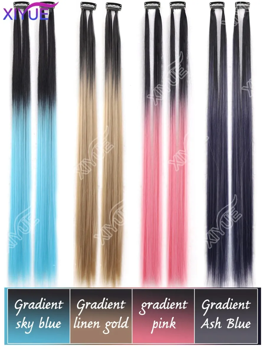 XY Hair Extensions 2pcs/pack Straight Extensions Multi-Colors Highlights Synthetic Hair Rainbow Hairpieces for Girls Halloween