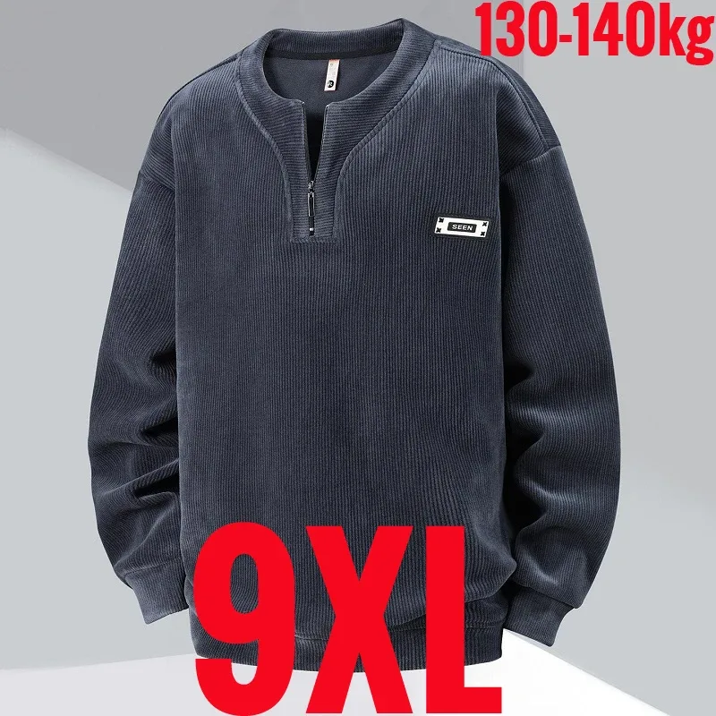 Extra Big Size Men's Sweatshirt Half Zip Pullover Corduroy Fleece Plus Large 6xl 7xl 8xl 9xl 10xl Autumn Winter Warm Casual Top