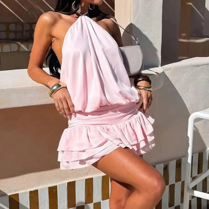 Bandáž Pevná Elegantní Halter Minišaty bez zad Y2K Korzet Party Streetwear Štíhlá sexy dámská móda Vintage letní šaty
