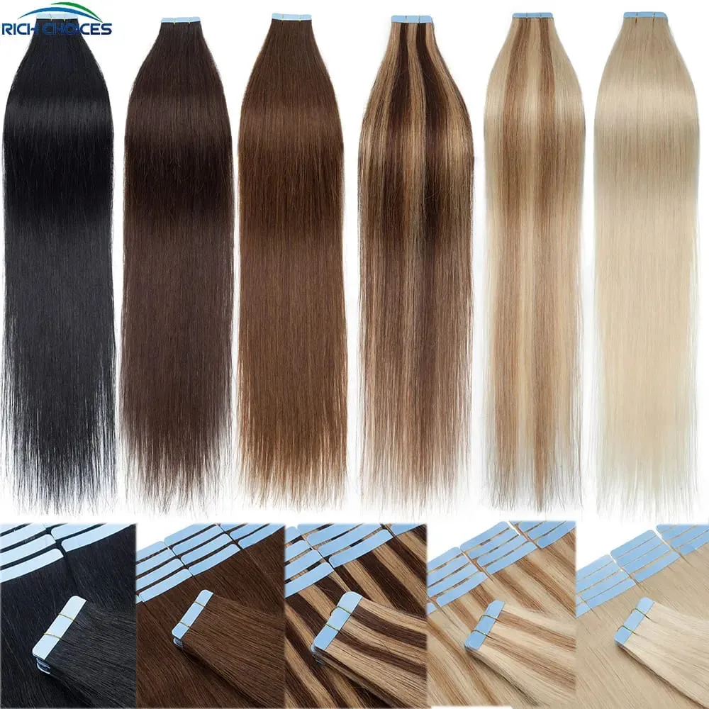 Double Stitched Tape in Human Hair Extensions Straight Invisible Seamless Skin Weft Tape In Hair Extensions For Women