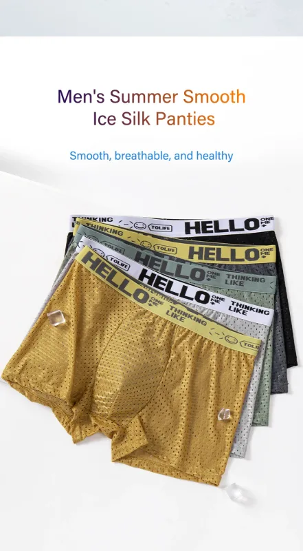 Mens Ice Silk Mesh Underwear Summer Breathable Mesh Cool Boxer Boxer Shorts for Men 45-90KG Anti-bacterial Light Thin Underpants
