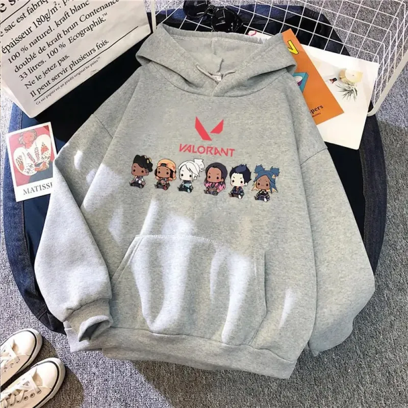 Hoodie Katun Pria Gambar Cetak 2D Anime Valorant Pulover Ukuran Besar Kasual Kaus Fashion Jalanan Populer Pakaian Pria Tren